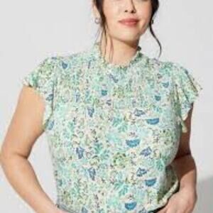 TORRID COTTON MODAL JERSEY SMOCKED MOCK NECK TOP MULTI FLORAL SIZE 5 BRAND NEW